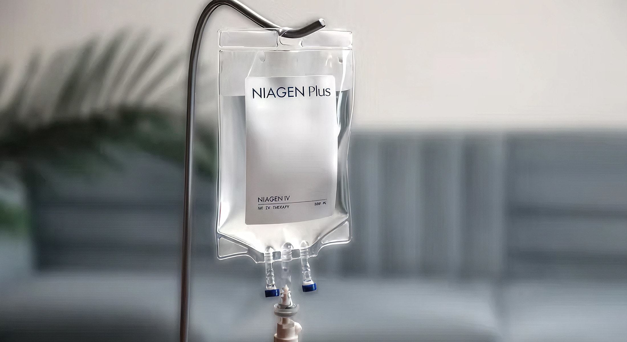IV bag labeled NIAGEN Plus for treatment.
